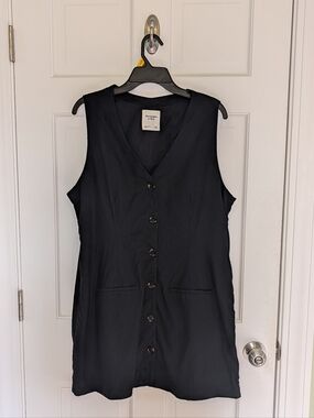 Abercrombie Mara Linen Blend Vest Button-front Mini Dress, Black, XL